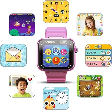 VTech KidiZoom Smart Watch Max, relógio para crianças com jogos, câmera dupla para fotos e selfies, 8 jogos, pedômetro, tela colorida, efeitos engraçados e muito mais, para bebês de 4, 5, 6, 7 anos ou mais, azul