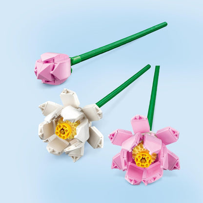 LEGO  Conjunto de flores de lótus criador, kit de construção de buquê para meninas, meninos e fãs de flores, construa 3 flores artificiais para exibir em casa como decoração de quarto ou mesa, ideia de presente para o dia dos namorados 40647