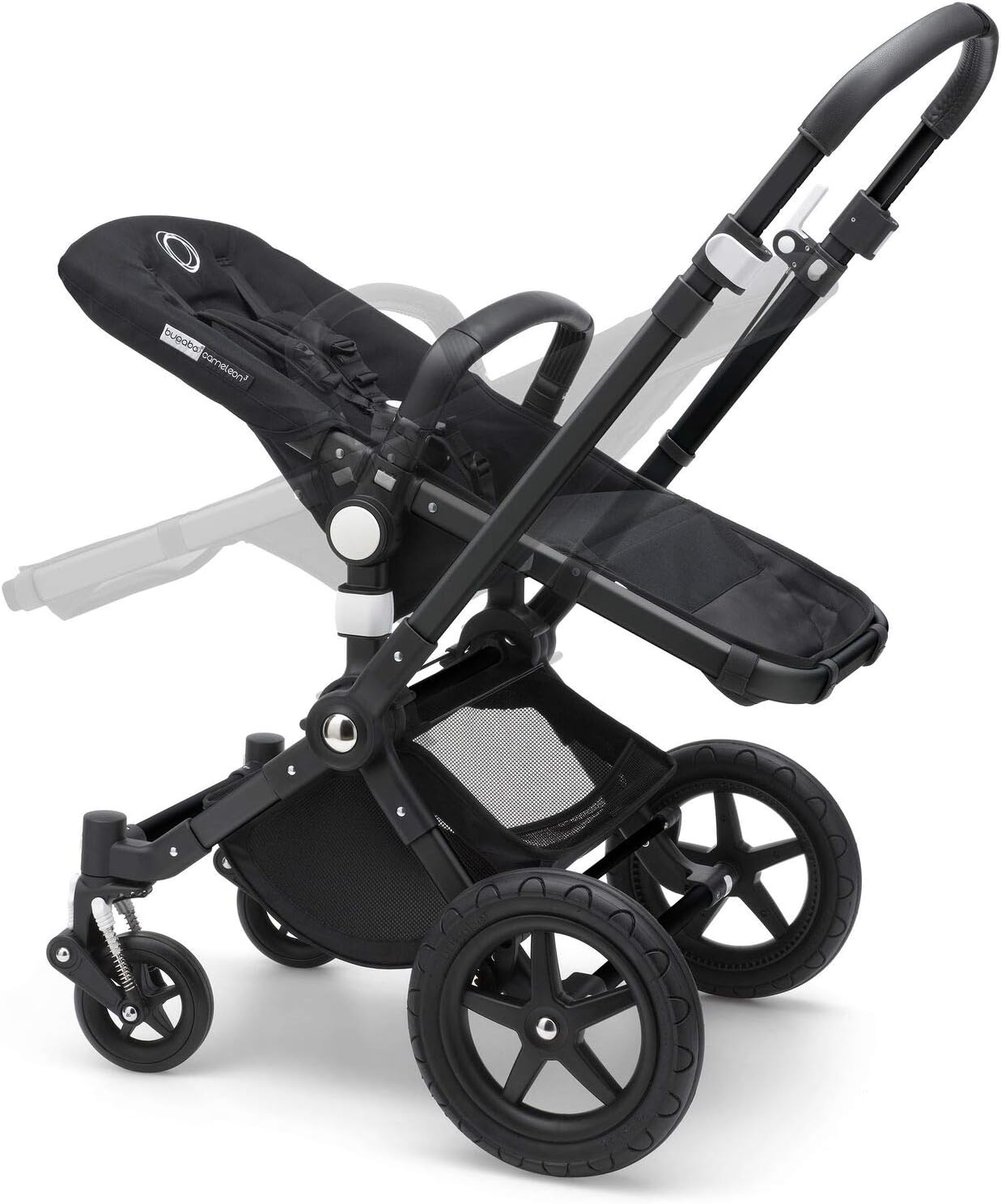 Bugaboo Cameleon 3 Plus: carrinho de passeio versátil 2 em 1 com guidão giratório para um passeio confortável, alcofa de 0 a 4 anos, chassi preto e capota de sol cinza mosqueada