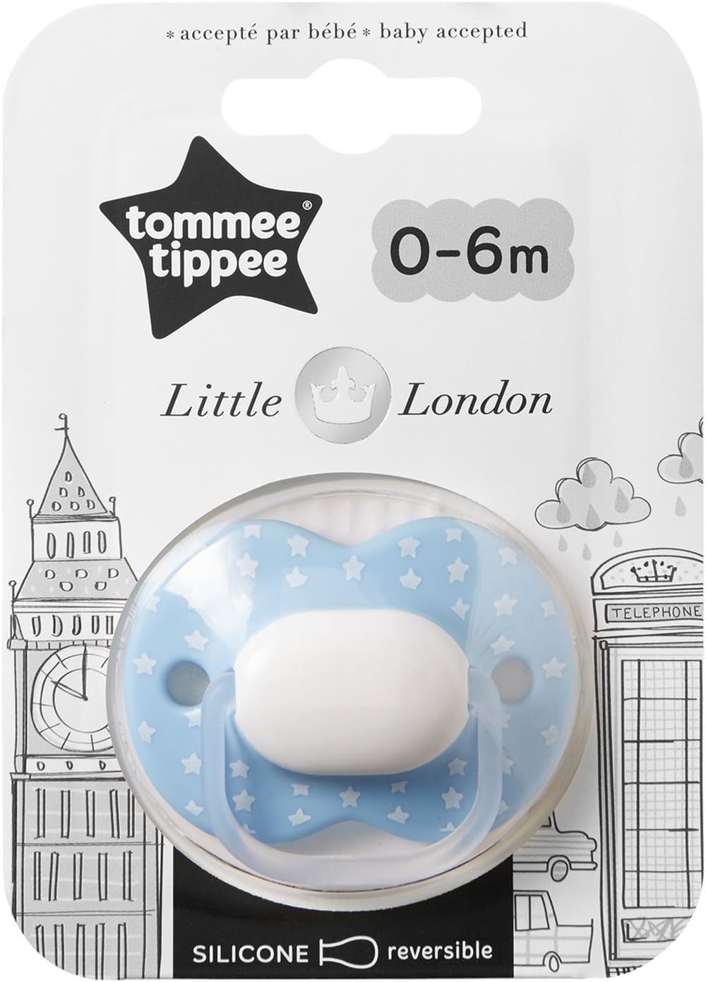 Tommee Tippee Chupeta Little London, 0 a 6 meses, chupetas são de silicone azul sem Bpa