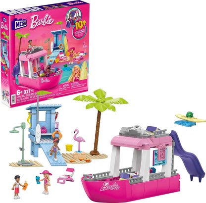 MEGA Barbie Dream Boat, brinquedo de construção para meninos e meninas + 6 anos, inclui 317 blocos, 3 bonecas e acessórios, HPN79