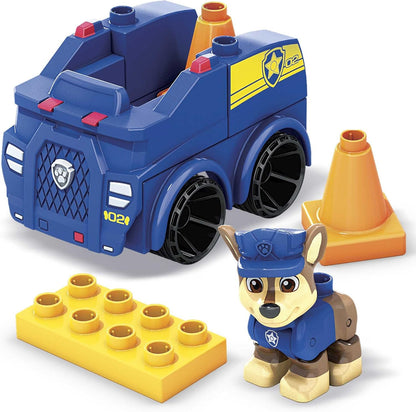 Mega Conjunto de construção de carro de polícia Bloks PAW Patrol Chase - Inclui figura posável de Chase - Blocos de construção magnéticos - Pilões empilháveis - Presente para crianças 3+