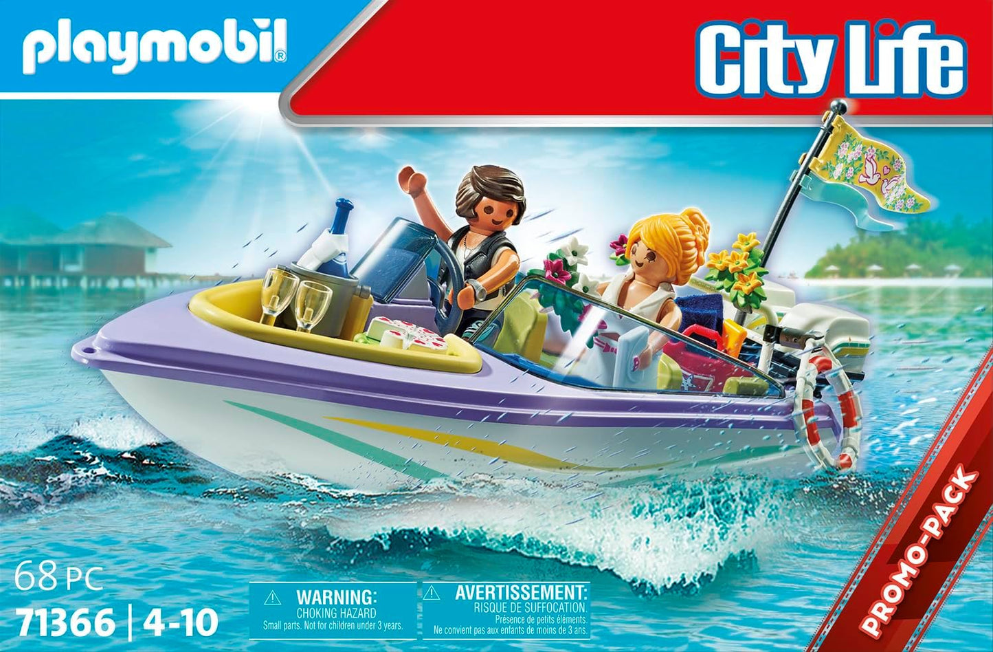 Playmobil 71366 Pacote promocional de viagem de lancha para lua de mel de casamento, conjunto de presente de cerimônia, dramatização divertida e imaginativa, conjuntos de jogos adequados para crianças de 4 anos ou mais