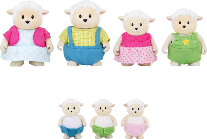 Li'l Woodzeez WZ6721Z Grandes Avós Curlycuddles Família de Ovelhas - Conjunto de 7 peças com estatuetas em miniatura - Brinquedos e acessórios de animais para crianças a partir de 3 anos, multicoloridos