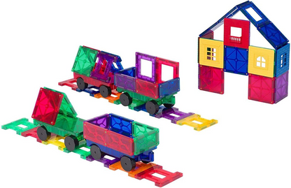 Playmags Conjunto de trem de ladrilhos magnéticos - 20 peças de ladrilhos magnéticos para crianças - conjunto de blocos de construção magnéticos inclui 4 trens, ímãs mais fortes, complemento de blocos de construção - brinquedos STEM para crianças