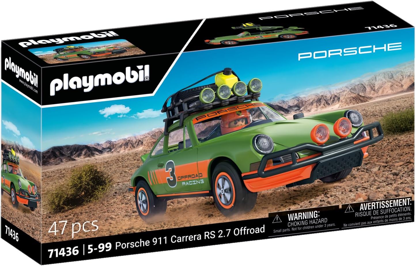 Playmobil 71436 Porsche 911 Carrera RS 2.7 Off-Road Edition, passeios emocionantes por qualquer terreno, com diversas funções, carro colecionável ou conjuntos de jogos adequados para crianças a partir de 5 anos