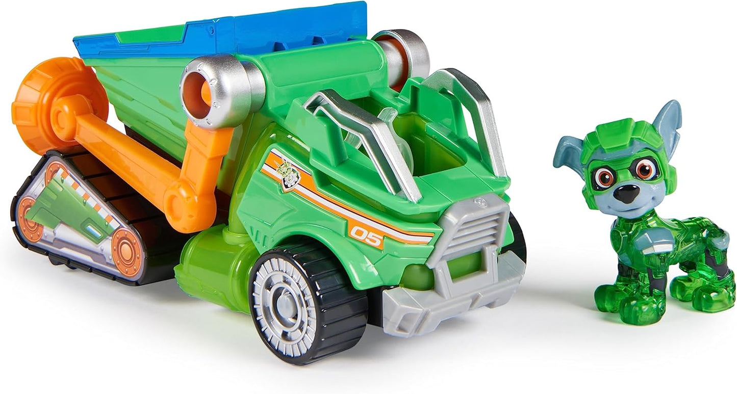 Paw Patrol: The Mighty Movie Toy Recycling Truck com Rocky Mighty Pups bonecos de ação, luzes e sons, brinquedos infantis para meninos e meninas 3+