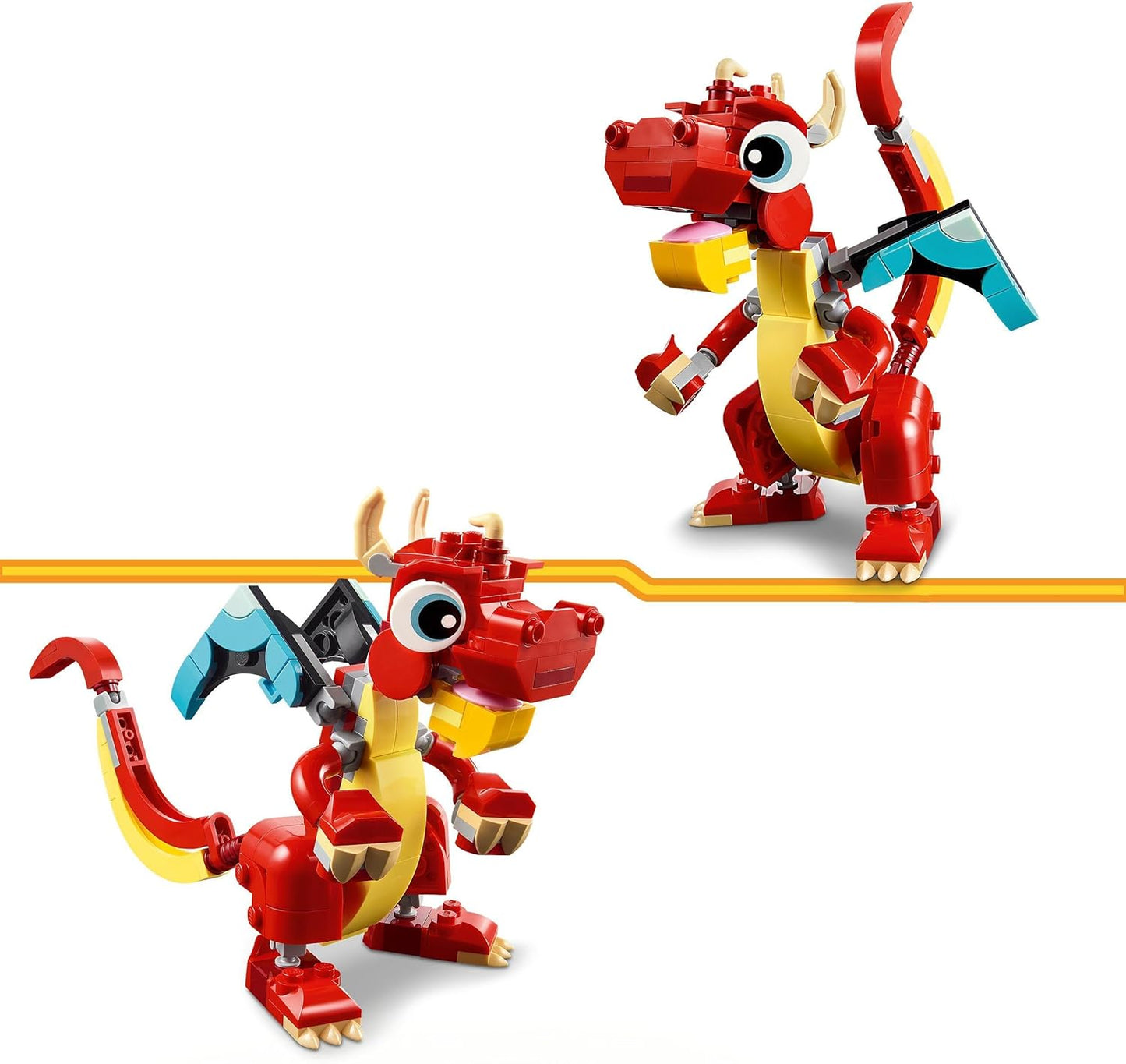 LEGO Criador 3 em 1 Brinquedo Dragão Vermelho para Figura de Peixe para Modelo de Pássaro Fênix, Conjunto de Figuras de Animais, Presentes para Meninos, Meninas e Crianças de 6 Anos ou mais 31145