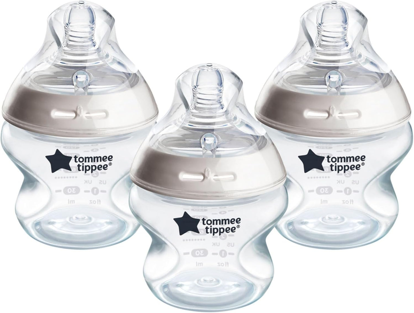 Tommee Tippee Mamadeira anticólica Natural Start, 150 ml, 0+ meses, tetina semelhante a um peito de fluxo lento para uma trava natural, válvula anticólica, autoesterilizante, pacote com 3