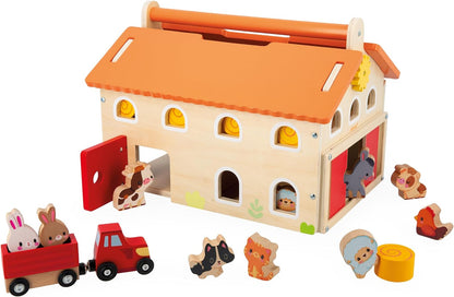 Janod - 'My First Wooden Farmhouse' infantil - 16 acessórios - Brinquedo infantil de simulação - Desenvolve destreza e imaginação - Brinquedo de madeira FSC - 24 meses +, J03318