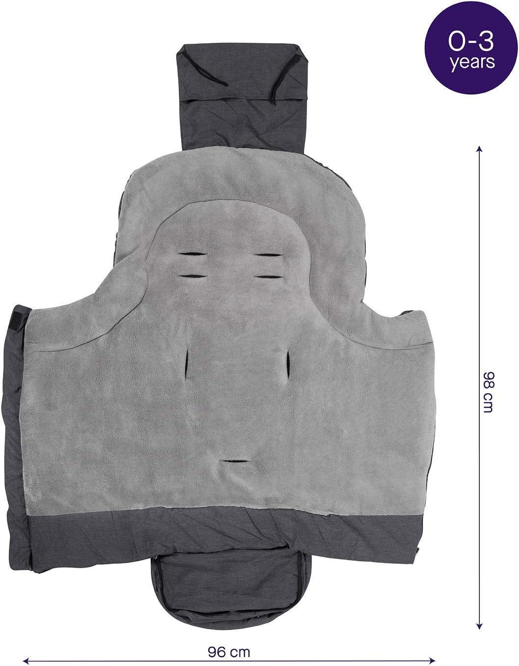 Clevamama Saco de Dormir Universal para Cochecito, Cochecito, Cochecito y Cochecito, Forro Polar Térmico e Impermeable, Extra Largo para Bebés y Niños Pequeños - Gris, 96x98 cm