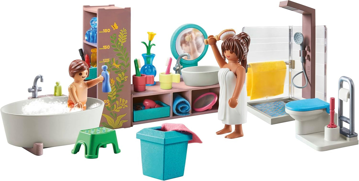 Playmobil 71611 myLife: Banheiro, incluindo duas figuras e vários acessórios, feito com mais de 80% de materiais reciclados e de base biológica, conjuntos de jogos detalhados adequados para crianças a partir de 4 anos