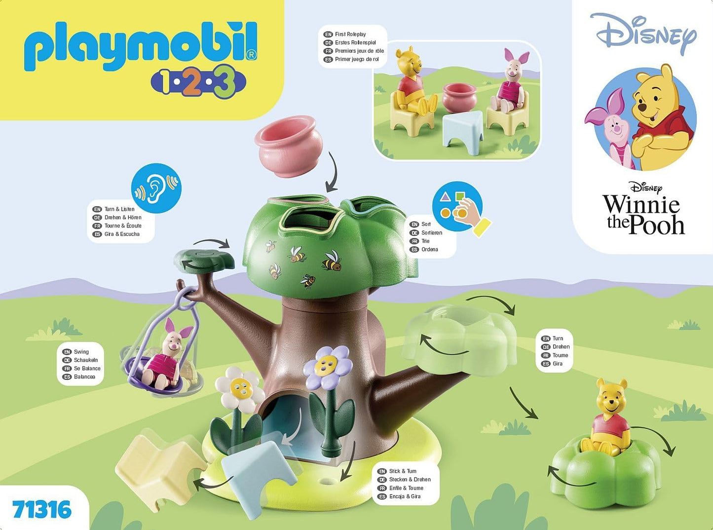 Playmobil 71316 1.2.3 e Disney: Winnie's & Piglet's Tree House, Winnie-the-Pooh, brinquedos educativos para crianças pequenas, brinquedos para presentear e dramatizações divertidas e imaginativas, conjuntos de jogos para crianças com mais de 12 meses