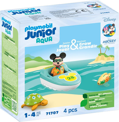 Playmobil 71707 JUNIOR e Disney: passeio de barco do Mickey Mouse, incluindo barco inflável e criaturas marinhas, brinquedo sustentável feito de plástico à base de plantas, brinquedo para presente