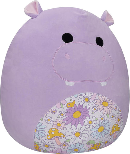 Squishmallows SQCR05494 20 polegadas-Hanna O hipopótamo roxo com barriga floral, multicolorido