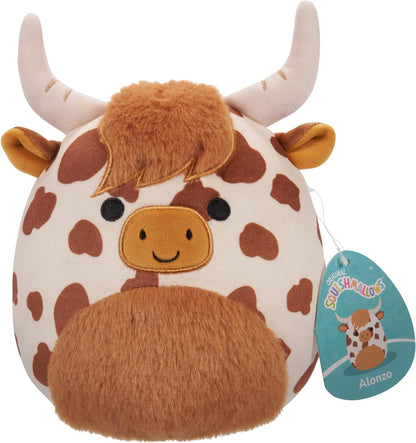 Squishmallows Original 7,5 Polegadas - Alonzo, a Vaca Highland Marrom e Branca