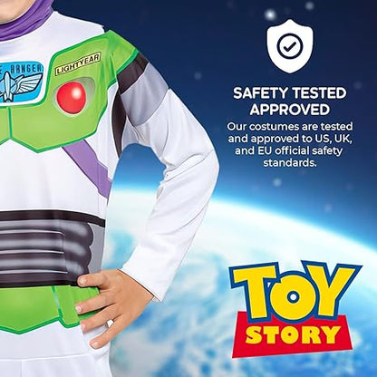 DISGUISE Traje oficial clássico oficial da Disney Buzz Lightyear para crianças, Buzz Lightyear Dress Up Onesie, Toy Story Dress Up Costume Fancy Dress, Trajes do Dia Mundial do Livro para meninos