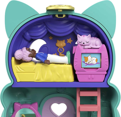 Polly Pocket GTM61 Flip & Find Cat Compact, recurso Flip cria superfícies de jogo duplas, micro boneca, ótimo presente para maiores de 4 anos, multicolorido, 19,0 cm * 5,0 cm * 7,7 cm