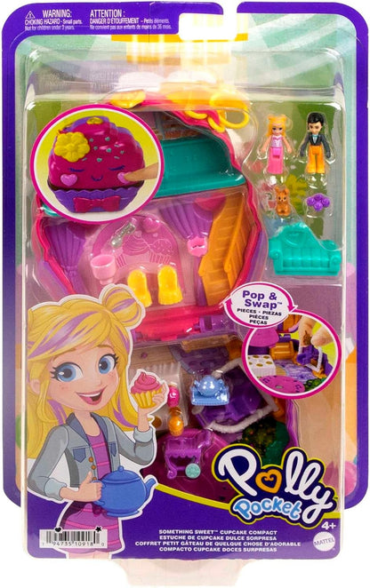 Polly Pocket Mini Toys, Something Sweet Cupcake Conjunto de jogos compacto com 2 micro bonecas e 13 acessórios, Pocket World Travel Toys com surpresa revela, HKV31