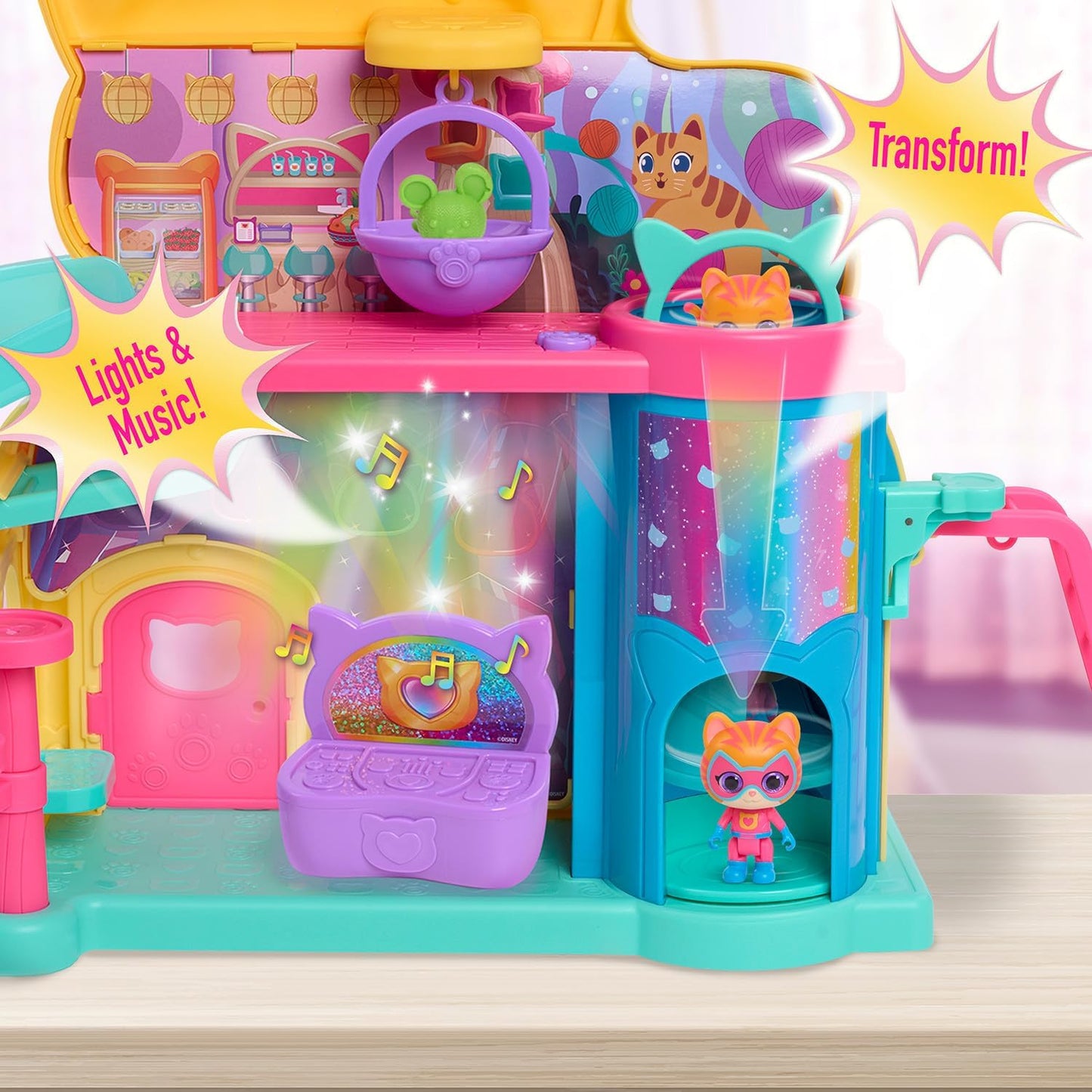 Just Play Disney Junior SuperKitties Purr ‘N’ Play Playset e figuras, 12 peças, luzes e sons, brinquedos infantis para maiores de 3 anos