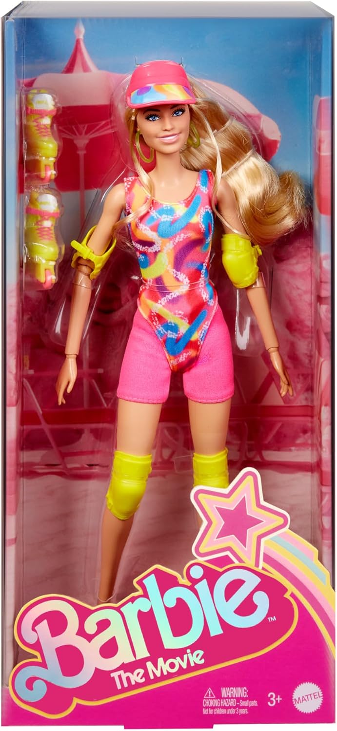 Barbie O FILME, Margot Robbie como boneca Barbie, traje de patinação inLine, visual icônico do filme, equipamento de skate neonx, HR 04