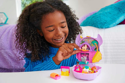 Polly Pocket Mini Toys, Camp Adventure Llama Playset compacto com 2 micro bonecas e 13 acessórios, Pocket World Travel Toys com surpresa revela