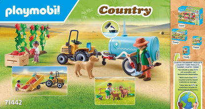 Playmobil  71442 País: Trator com reboque e tanque de água, colheita fresca na fazenda, aprendizagem sobre o meio ambiente, encenação divertida e imaginativa, conjuntos de jogos sustentáveis adequados para crianças a partir de 4 anos