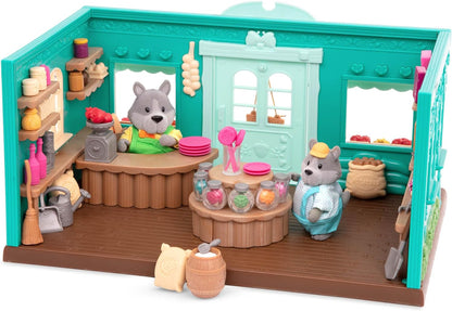 Li'l Woodzeez Store Playset – Honeysuckle Hollow General Store – Conjunto de brinquedos de 69 peças – Brinquedos de família para crianças de 3 anos ou mais