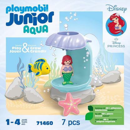 Playmobil 71460 JUNIOR AQUA & Disney: Ariel's Shell Shower, para crianças, feito com mais de 90% de plástico à base de plantas, brinquedo aquático interno e externo, dramatização divertida, conjuntos de jogos para crianças com mais de 12 meses