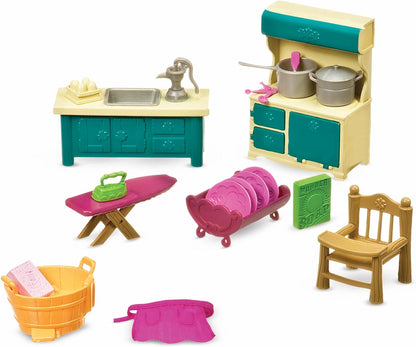 Li'l Woodzeez WZ6703Z Li'l Woodzeez (conjunto de cozinha e serviço de limpeza de 21 peças com móveis e acessórios de cozinha - brinquedos em miniatura e conjuntos de jogos para crianças a partir de 3 anos, mais, 25,4 x 9,5 x 21 cm