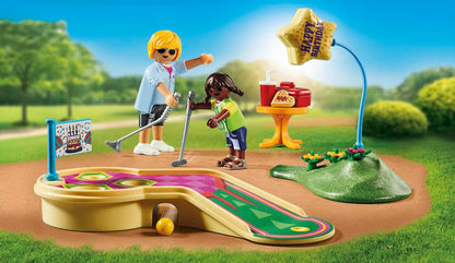 Playmobil 71449 Minha Vida: Minigolfe, uma tacada após a outra em direção ao gol, incluindo tacos de golfe, bolas e sorvetes, dramatização divertida e imaginativa, conjuntos de jogos artísticos adequados para crianças a partir de 4 anos