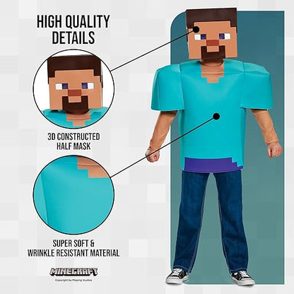 Disguise Fantasia de Steve Minecraft, fantasias de Halloween para meninos disponíveis nos tamanhos S, M e L