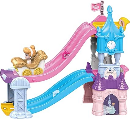 VTech Toot-Toot Drivers Enchanted Castle Slide, Playset oficial da Disney Princess com veículo Cinderela incluído, luzes, frases, músicas, brinquedo interativo para crianças 12 meses, 2, 3, 4+, versão em inglês