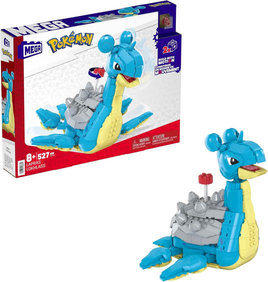 MEGA Conjunto de brinquedos de construção de bonecos de ação Pokémon para crianças, Lapras com 527 peças e movimento, montável e articulável, 7 polegadas de altura, HKT26