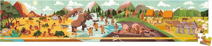 Janod - Puzzle Prehistórico - Puzzle de Cartón FSC de 100 Piezas - Panorama Prehistórico - Desarrolla la Paciencia y la Concentración - Made in France - Puzzle Infantil a partir de 6 años,