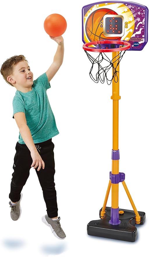 VTech Soporte de Baloncesto para Contar Aros, Soporte de Baloncesto Ajustable con Tablero Electrónico y Pantalla LED, 3 Juegos, Efectos de Sonido y Espectáculo de Luces, Juguete para Niños de 3, 4, 5+ Años, Versión en Inglés