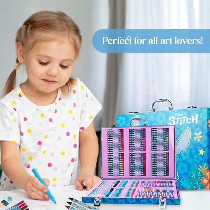 Disney Stitch Art Set para niños, más de 130 piezas, lápices de colores congelados, suministros de arte de princesa, regalos de puntadas (juego de puntadas múltiples)