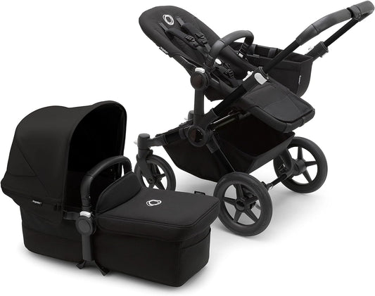 Bugaboo Donkey 5 Mono, conversível em carrinho duplo lado a lado, design aprimorado, assento reversível, direção com uma mão e cesta lateral, preto meia-noite