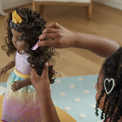 Baby Alive Princesa Ellie cresce! Boneca de cabelo preto, boneca interativa com acessórios, bonecas falantes, brinquedos para meninas e meninos de 3 anos e mais, 18 polegadas