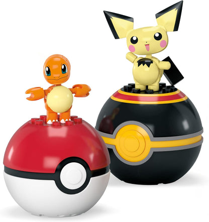 MEGA Conjunto de brinquedos de construção Pokémon Squirtle e Cubone com 45 peças, 2 personagens articulados e Pokébola, 2 polegadas de altura, para crianças, HXP15