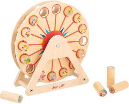 Janod - Roda Gigante de Madeira Applepop - Jogo Infantil - 1 Roda Gigante + 16 Peças - Desenvolve Reflexão e Concentração - Brinquedo de Madeira FSC - 5 Anos +,