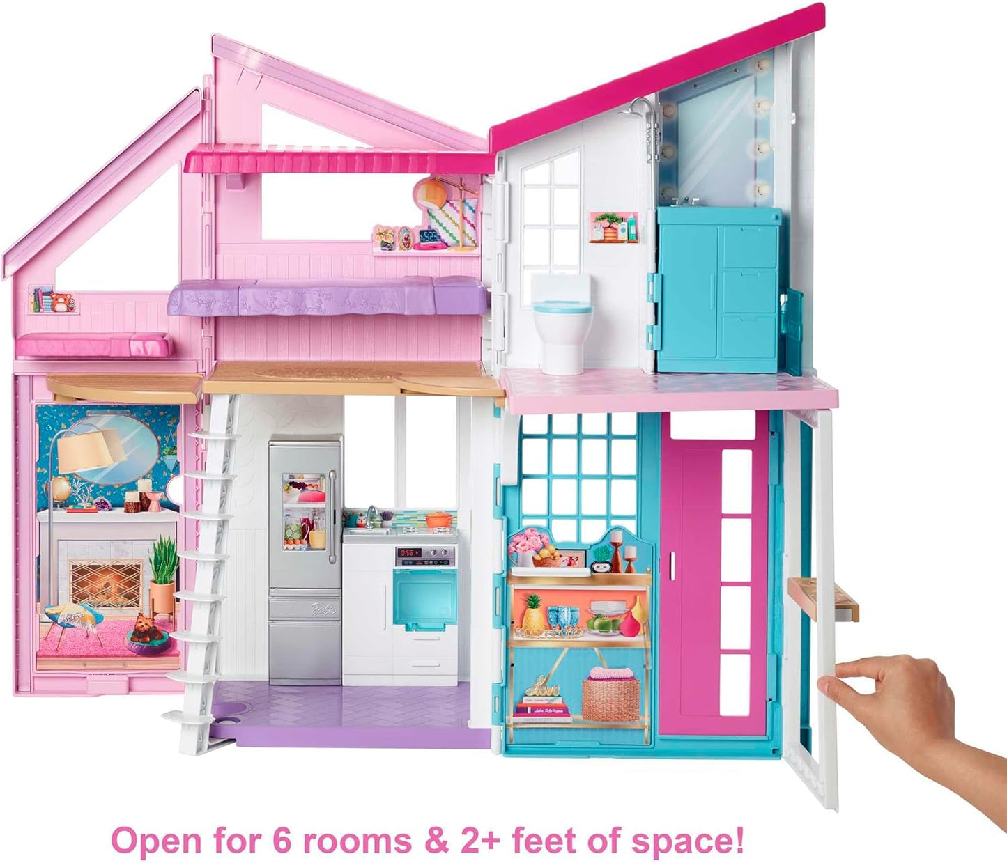 Juego de casa de muñecas Barbie con muñeca Barbie y casa con 2 niveles y 4 áreas de juego, completamente amueblada, con cachorro y accesorios, regalo para niños a partir de 3 años, HHY40