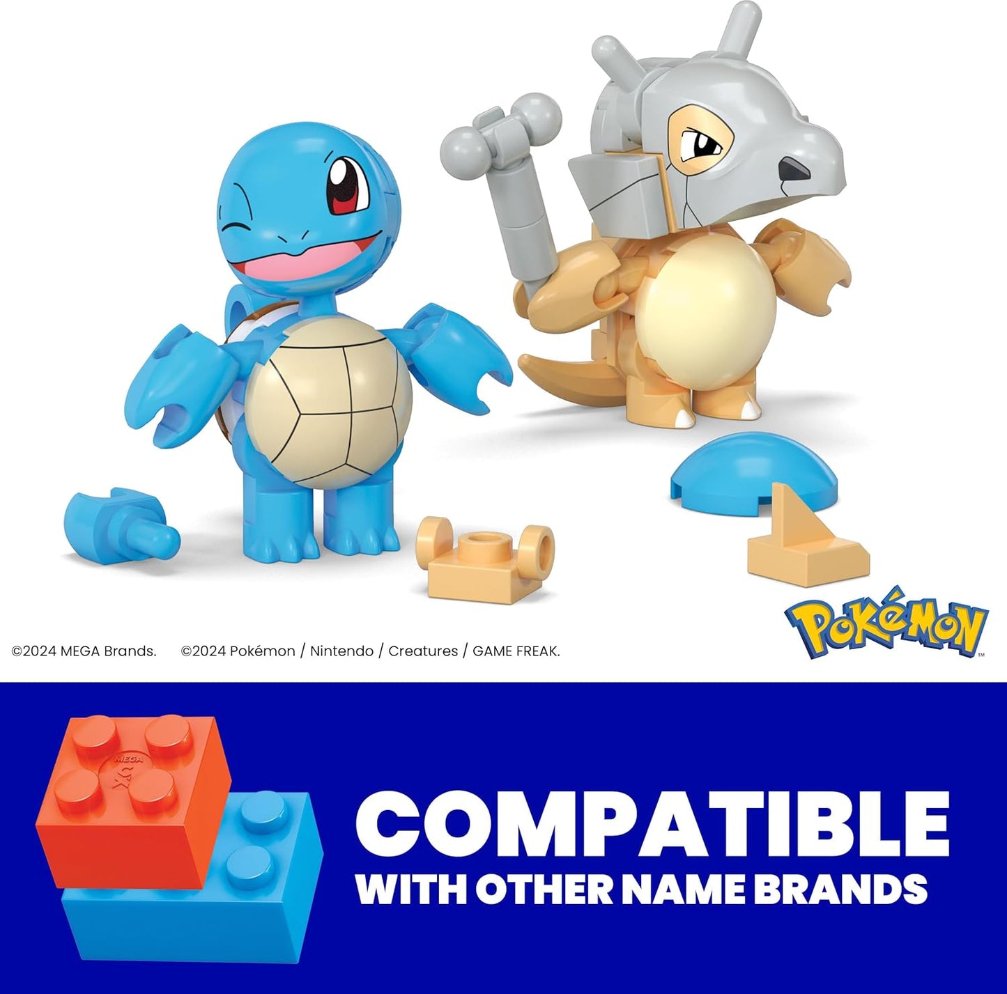 MEGA Conjunto de brinquedos de construção Pokémon Squirtle e Cubone com 45 peças, 2 personagens articulados e Pokébola, 2 polegadas de altura, para crianças, HXP15