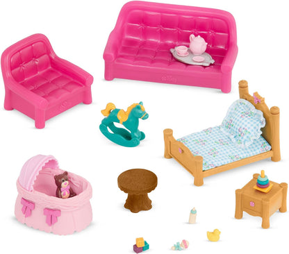 Li’l Woodzeez - Conjunto de sala de estar e berçário - Conjunto de brinquedos de 23 peças com móveis e acessórios de sala de estar - Brinquedos em miniatura e conjuntos de jogos para crianças de 3 anos ou mais