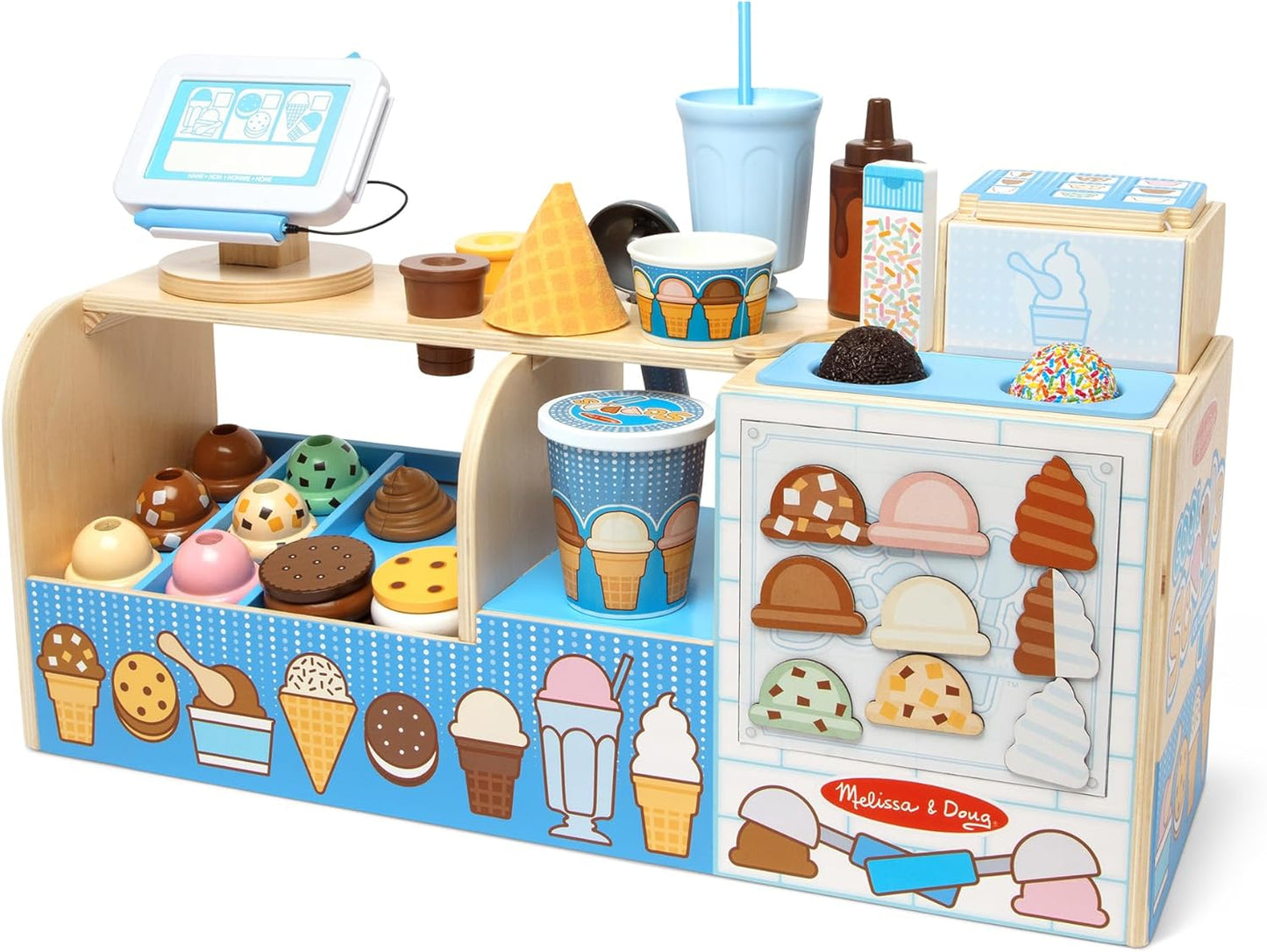 Melissa & Doug Colheres legais de madeira para brincar de sorvete, brinquedo de cozinha, brinquedo de sorvete para meninas e meninos, brinquedo montessori de fingir comida de 3 anos, presente para menino ou menina de 3 anos