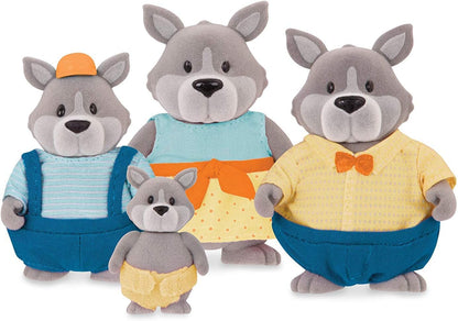 Li’l Woodzeez – Família GrayPaws Wolf – Conjunto de brinquedos de 5 peças com estatuetas de animais em miniatura e livro de histórias – Brinquedos e acessórios de animais para crianças a partir de 3 anos