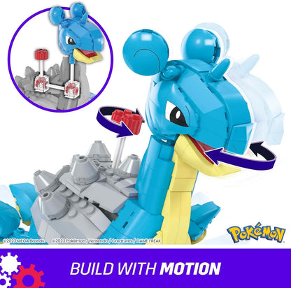 MEGA Conjunto de brinquedos de construção de bonecos de ação Pokémon para crianças, Lapras com 527 peças e movimento, montável e articulável, 7 polegadas de altura, HKT26