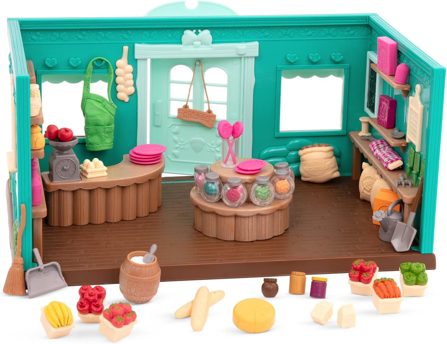 Li'l Woodzeez Store Playset – Honeysuckle Hollow General Store – Conjunto de brinquedos de 69 peças – Brinquedos de família para crianças de 3 anos ou mais