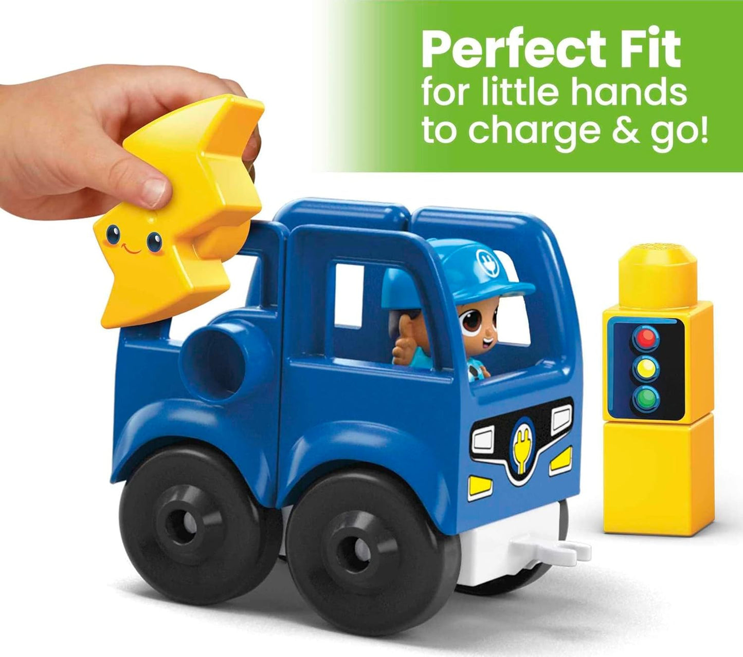 MEGA Blocos de construção infantis BLOKS Fisher-Price, ônibus Green Town Charge & Go com 34 peças, 2 figuras, crianças de 1 ano ou mais