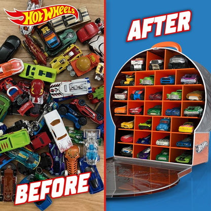 Hot Wheels Estojo de armazenamento para carro - Maior armazenamento Estojo para transporte de carros com alça de transporte fácil para até 29 veículos, organizador de brinquedos para carros - Carros não estão incluídos